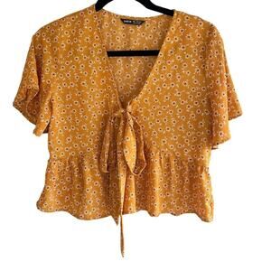 Shein orange rust floral crop top Size small